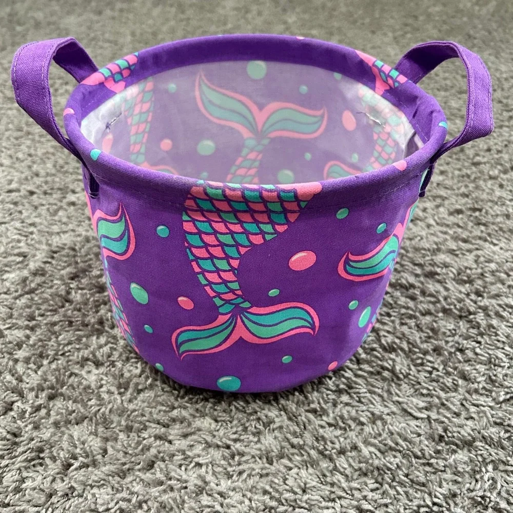 Purple Mermaid Tail Small Canvas Storage Bin Basket with Handles